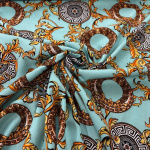 Grecian Circles and Gold Leaves Viscose Challis