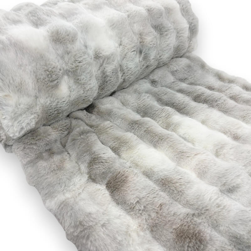 Image of Grey Plush Quilted Effect Faux Fur