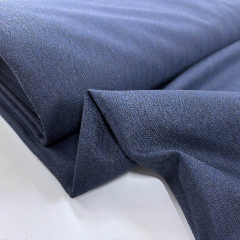 Image of Navy Herringbone Weave Poly Wool Suiting
