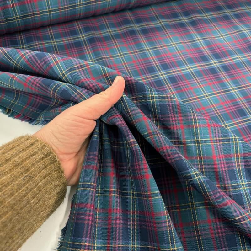 Image of Teal, Navy and Wine Cotton Flannel Check