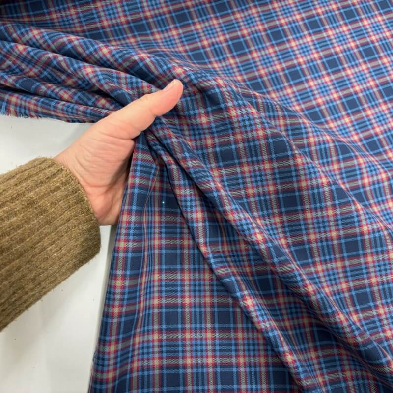 Image of Wine, Royal and Navy Cotton Flannel Check