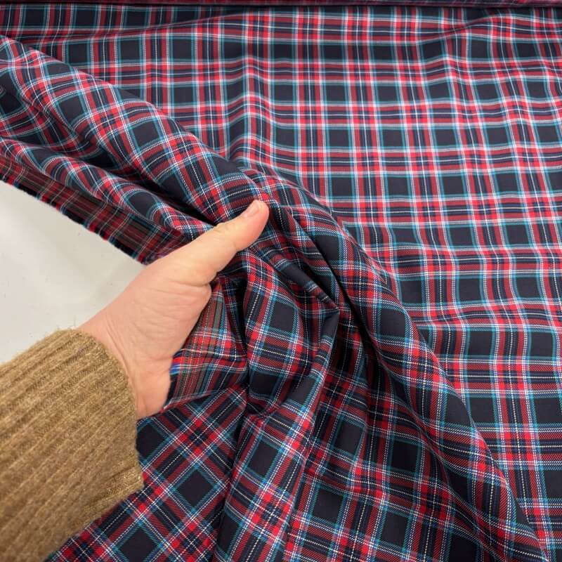 Image of Dark Navy and Red Cotton Flannel Check