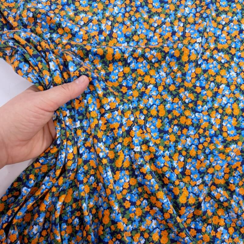 Image of Ditsy Garden Orange and Blue Cotton Jersey
