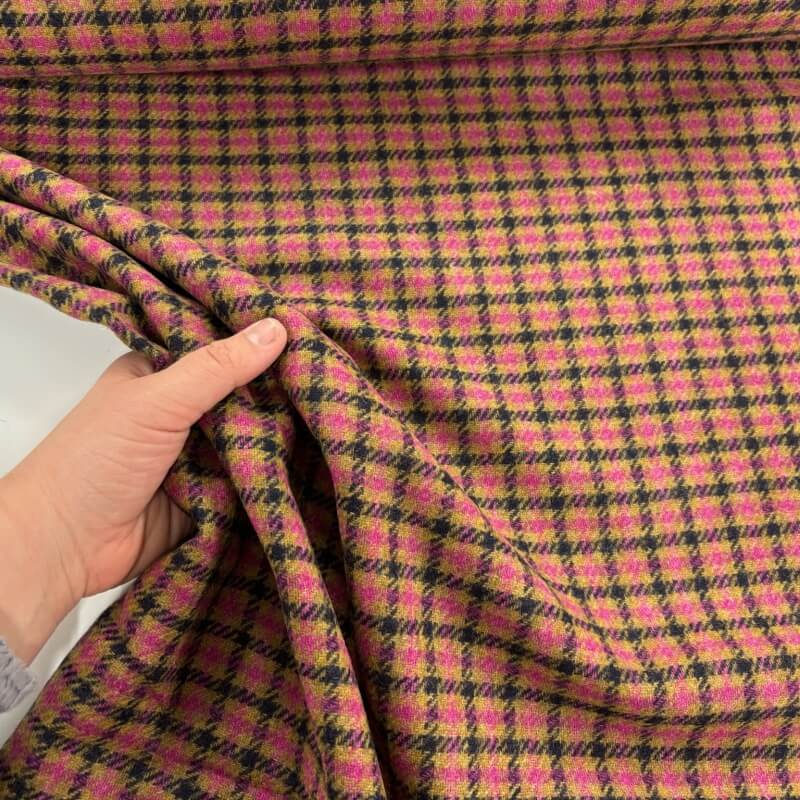 Image of Pink and Caramel Check Wool Tweed