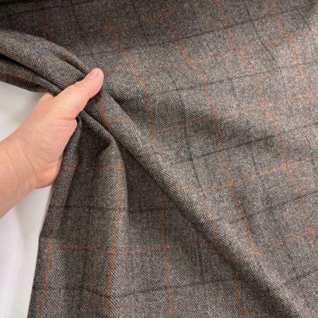 Brown Herringbone Check Wool