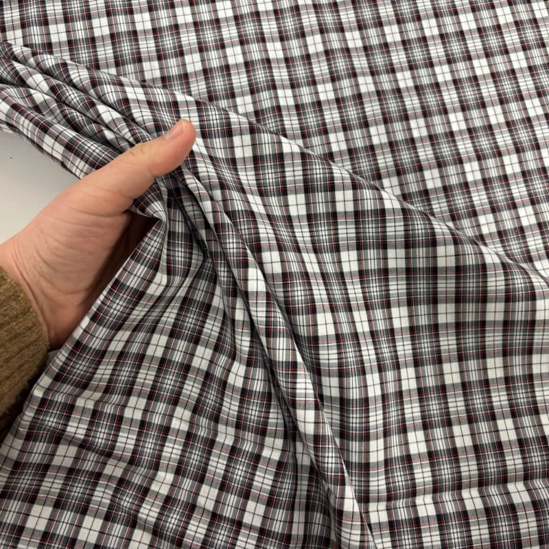 Image of Black, White and Red Tartan Cotton Lawn