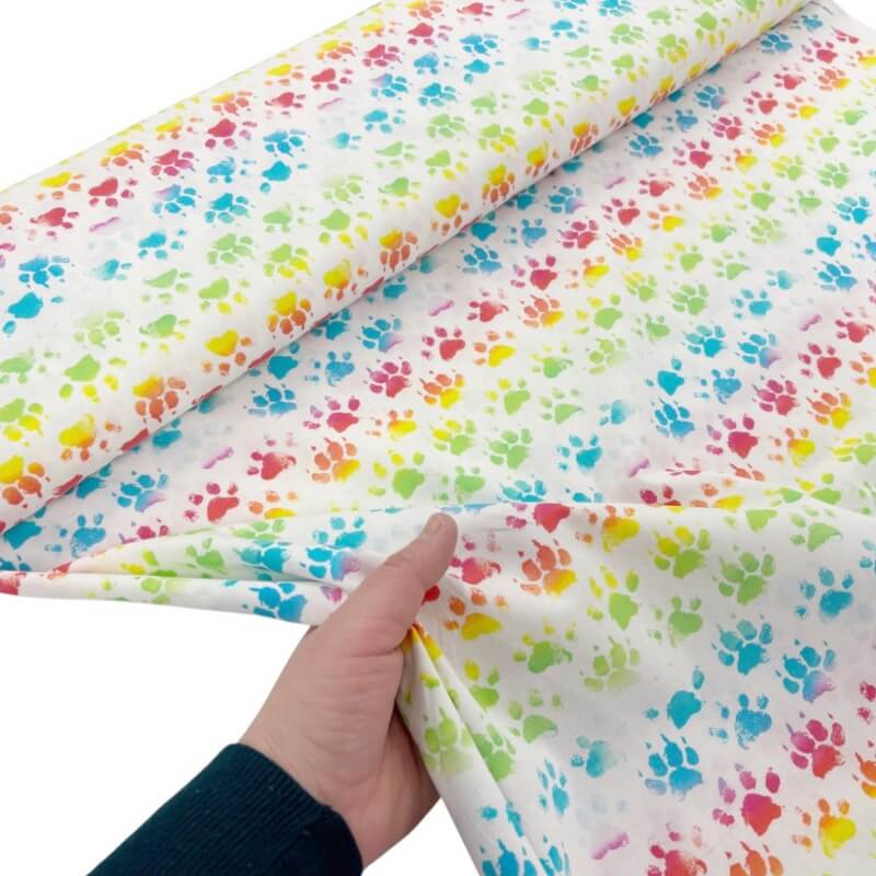 Image of Rainbow Dog Paw Prints Cotton