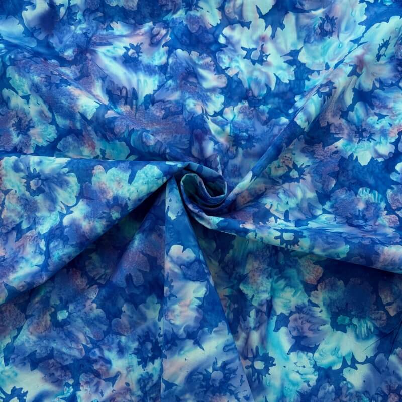 Image of Hibiscus Flowers Turquoise Batik Cotton