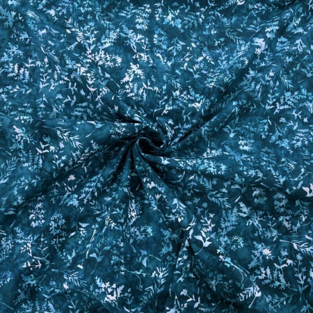 Meadow Flower Stems Dark Teal Batik Cotton