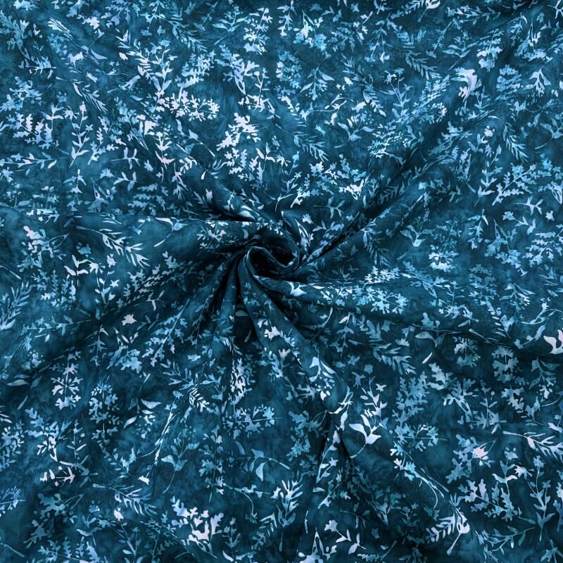 Image of Meadow Flower Stems Dark Teal Batik Cotton
