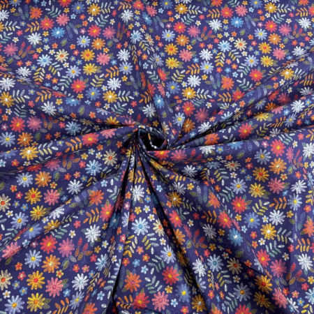 Stitched Effect Flowers Cotton Lawn