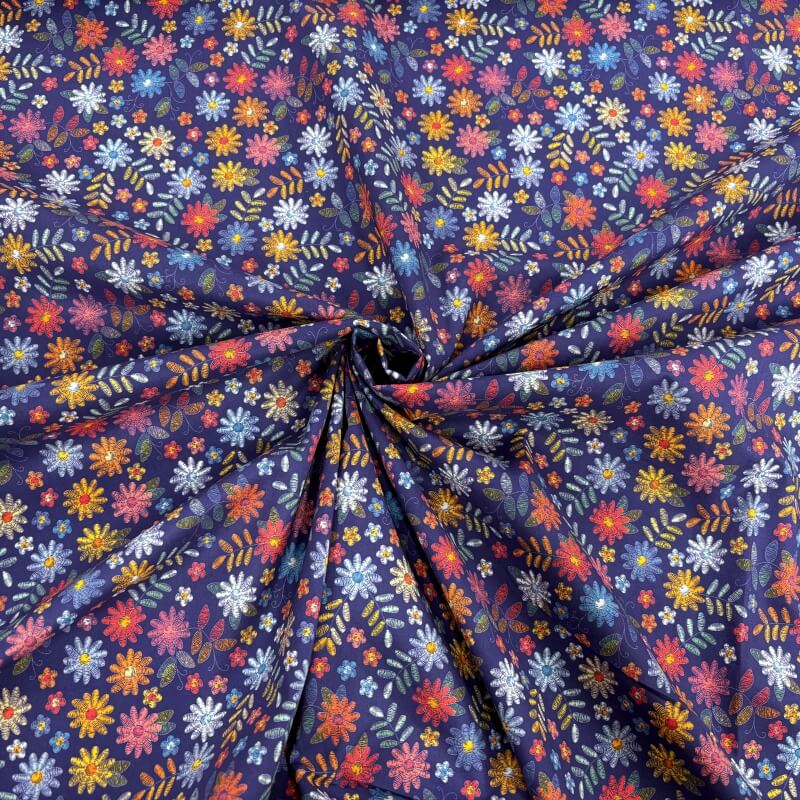 Image of Stitched Effect Flowers Cotton Lawn
