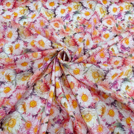 Pink Aster Daisies Cotton Lawn