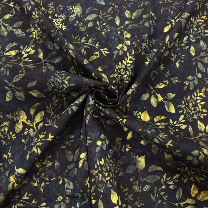 Image of Leaf Scatter Black Batik Cotton