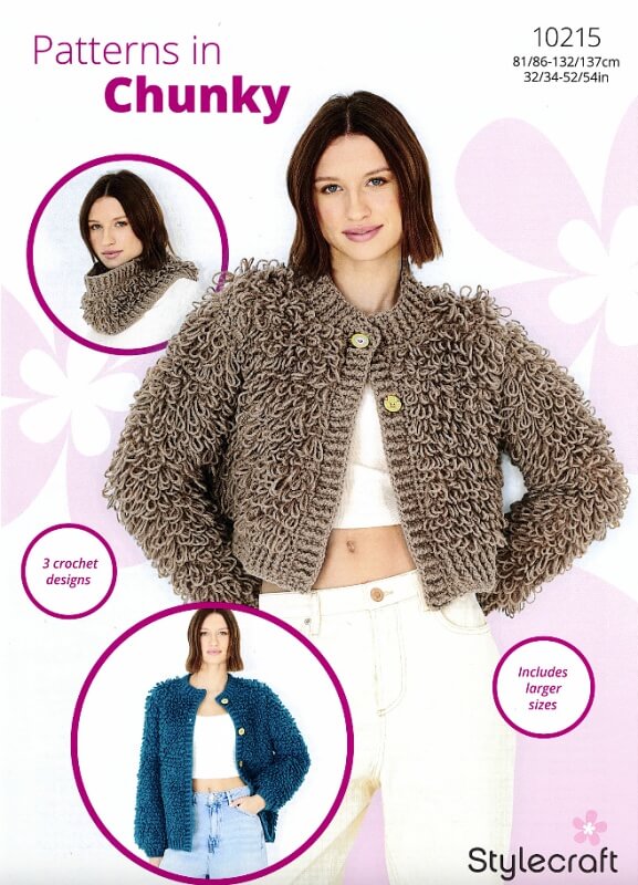 Image of Stylecraft Crochet Cardigan and Snood Pattern 10215
