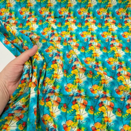 Ginkgo Leaves Turquoise Cotton Poplin
