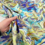 Turquoise Marbled Abstract Bamboo Nylon Fabric