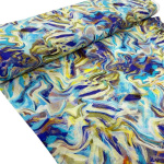Turquoise Marbled Abstract Bamboo Nylon Fabric