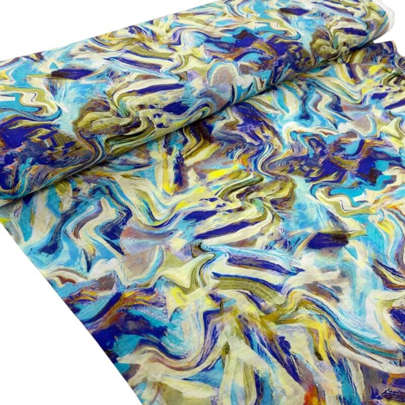 Image of Turquoise Marbled Abstract Bamboo Nylon Fabric