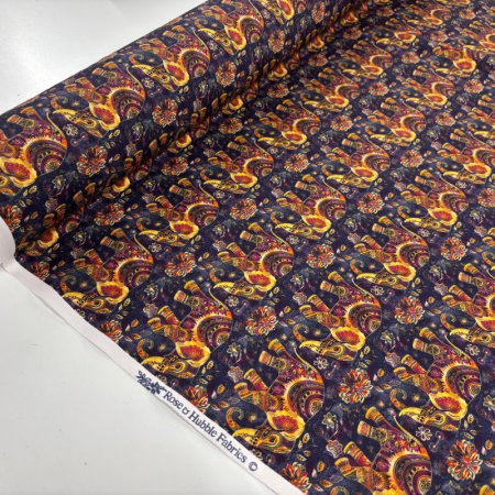 Mehindi Elephants Cotton Poplin