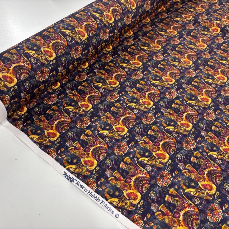Image of Mehindi Elephants Cotton Poplin