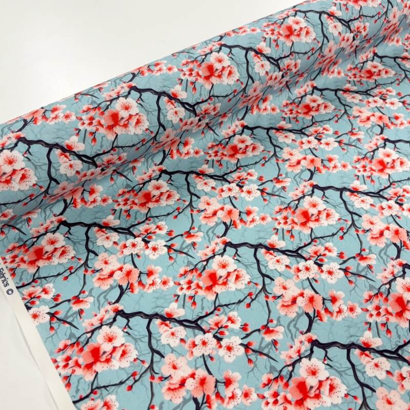 Image of Cherry Blossom Branches Cotton Poplin