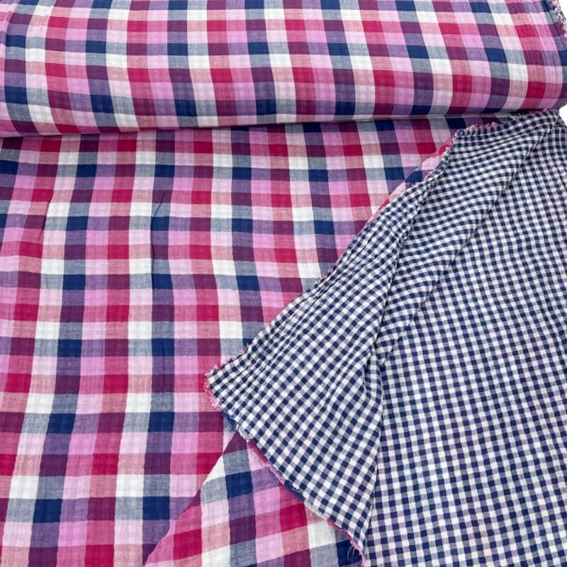Image of Double Sided Purple Check Double Gauze