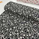 Black and Cream Garden Flowers Cotton Jersey
