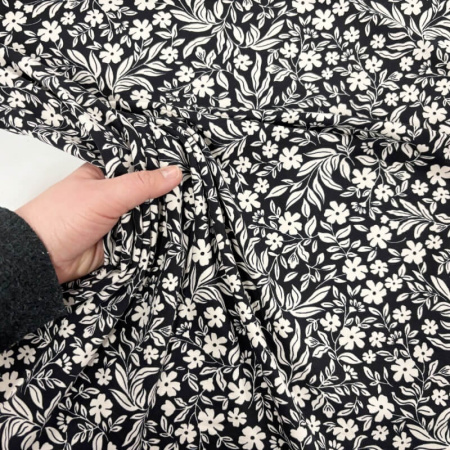 Black and Cream Garden Flowers Cotton Jersey