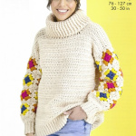 King Cole Crochet Granny Square Roll Neck and Crew Neck Jumpers Pattern 6228