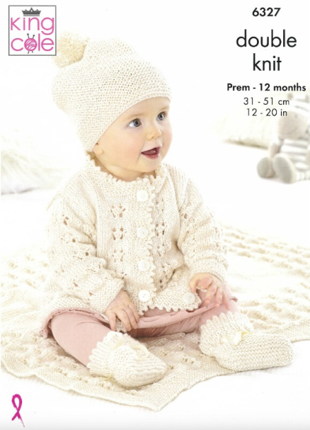 King Cole Matinee Coat, Cardigan, Hats, Bootee and Blanket Pattern 6327