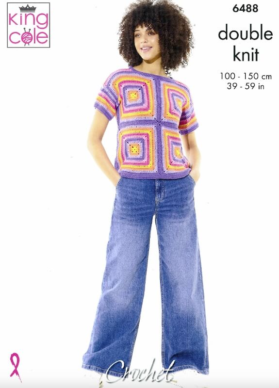 Image of King Cole Crochet Short Sleeve and Sleeveless Tops Pattern 6488