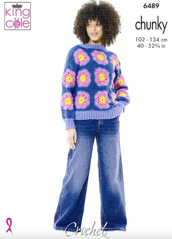 Image of King Cole Crochet Flower Cardigan and Jumper Pattern 6489
