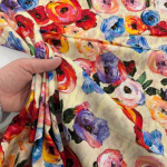 Painted Cabbage Roses Linen Viscose Blend