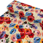 Painted Cabbage Roses Linen Viscose Blend