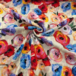 Painted Cabbage Roses Linen Viscose Blend