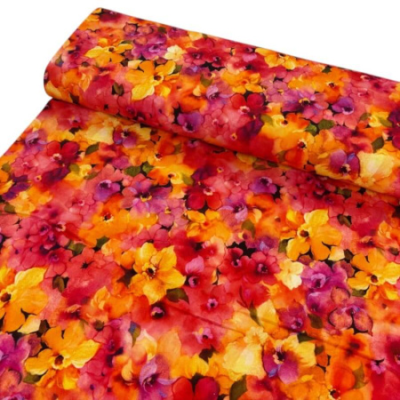 Fiery Flowers Linen Viscose Blend