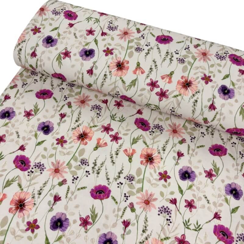 Image of Flower Stems Beige Cotton Jersey