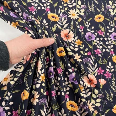 Flower Stems Navy Cotton Jersey