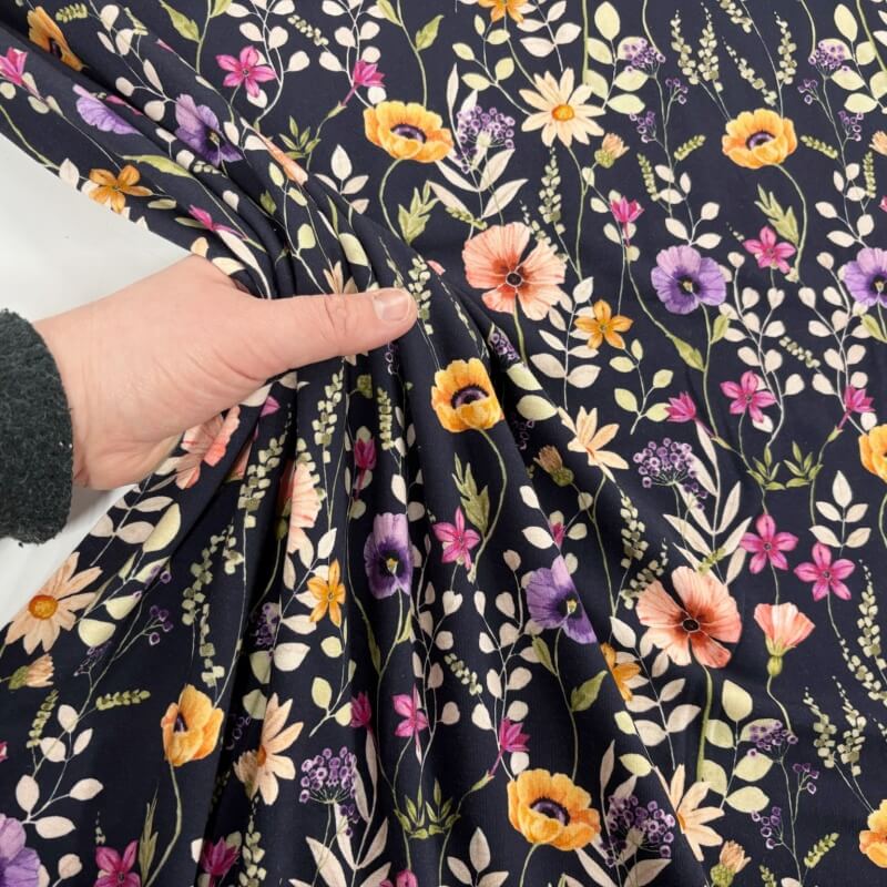 Image of Flower Stems Navy Cotton Jersey