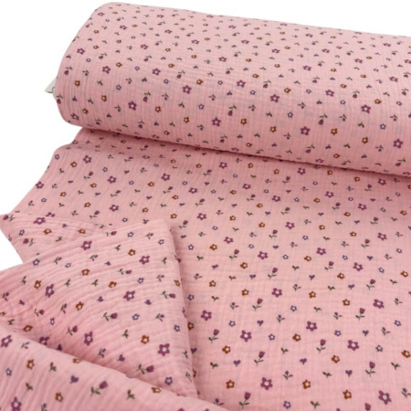 Little Flowers Pink Double Gauze