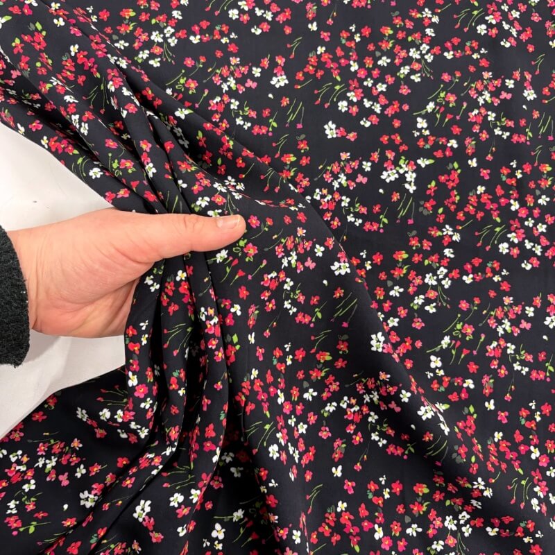 Image of Tiny Red Flowers Ecovero Viscose Challis