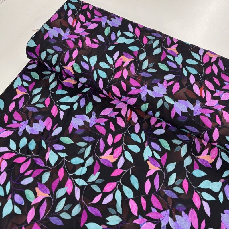 Image of Purple and Teal Leaves Viscose Challis