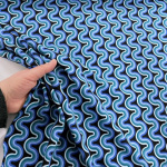 Retro Ric-Rac Waves Blue Viscose Challis