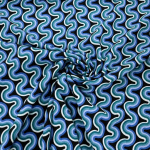 Retro Ric-Rac Waves Blue Viscose Challis