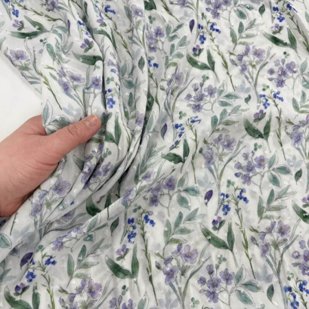 Lilac and Leaves Viscose Dobby