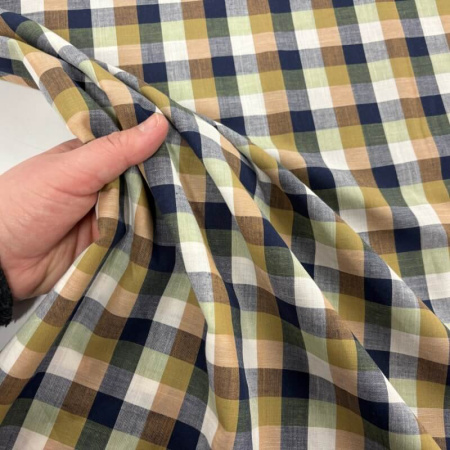 Beige Yarn Dyed Cotton Check Shirting