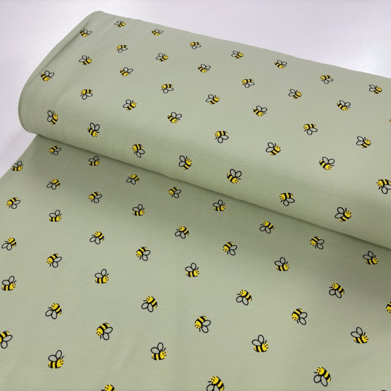 Image of Busy Bees Sage Cotton Jersey