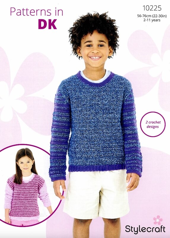 Image of Stylecraft Girls and Boys Round Neck Sweaters Pattern 10225