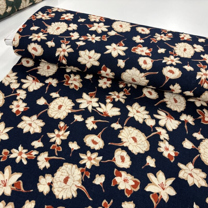 Image of Navy Floral Washed Rayon Cotton